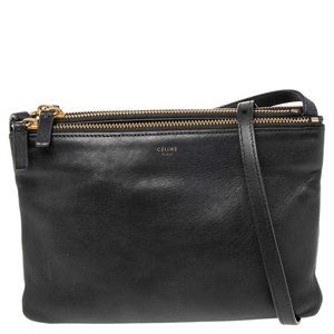 CELINE Black Lambskin Trio Crossbody Bag - Small